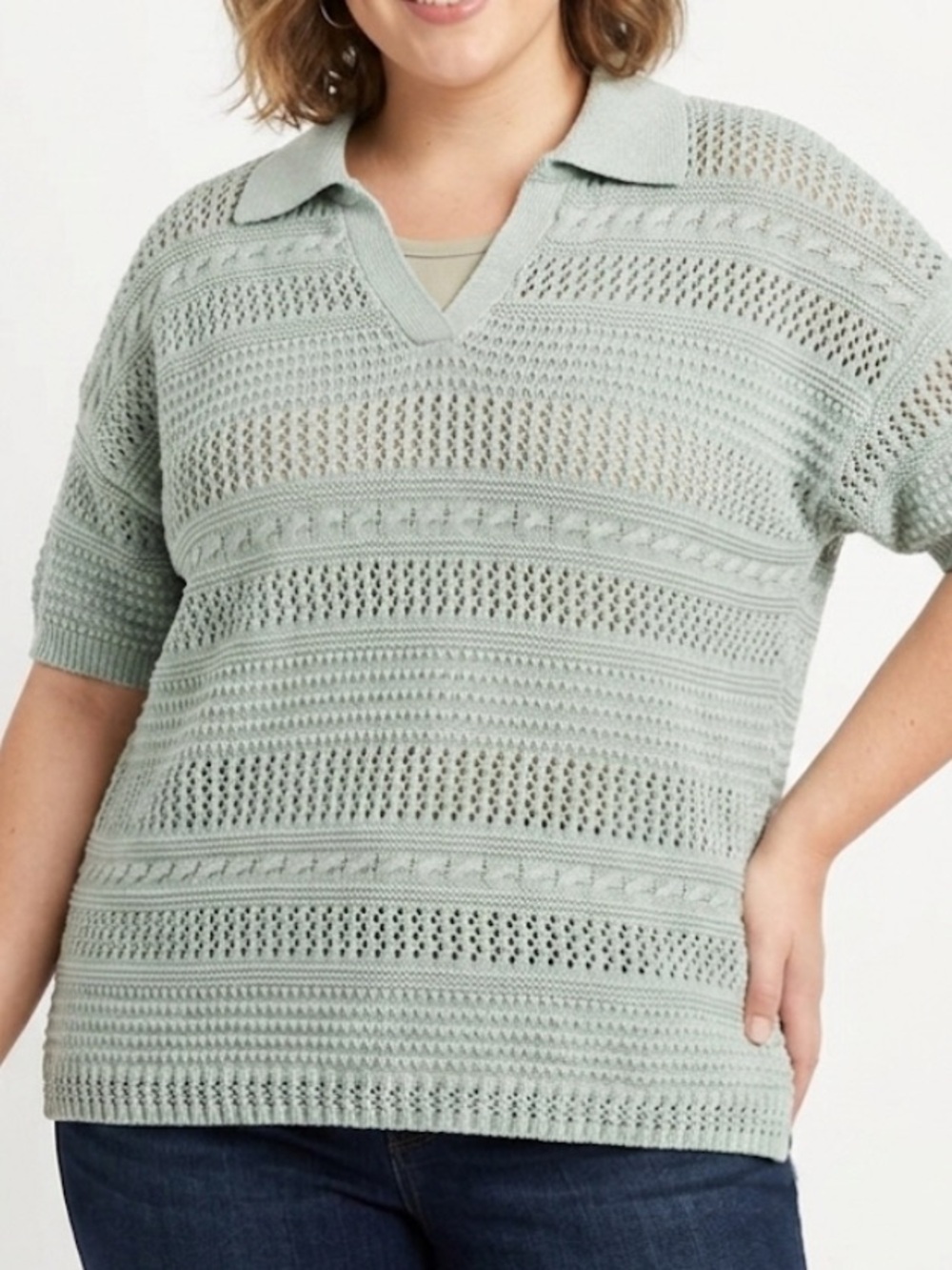 Joie Collared Open Knit Short Sleeve Sweater Size 1X